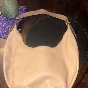 Cream Leather Hobo Bag with Metal Hardware